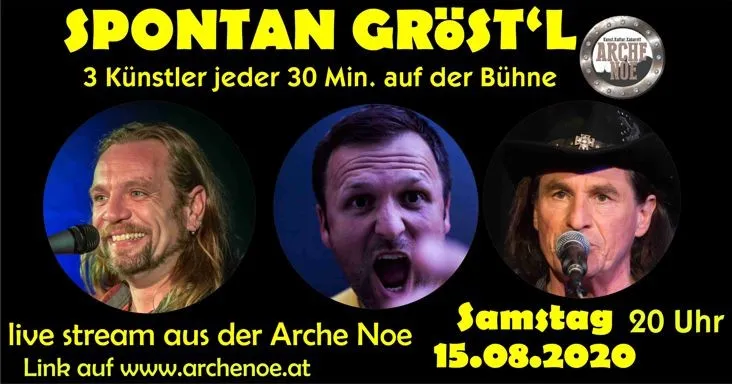 Plakat "Spontan Gröst'l", Fotos der 3 Künstler