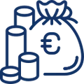 Icon eines Geldsackes und Münzenstapels