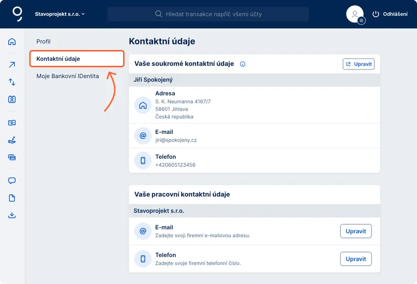 Vaše kontaktní údaje