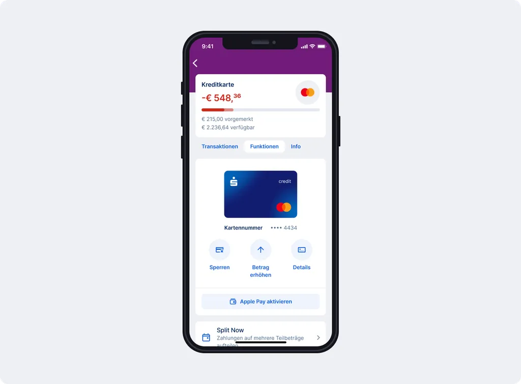 Kreditkarte - Funktionen - George app