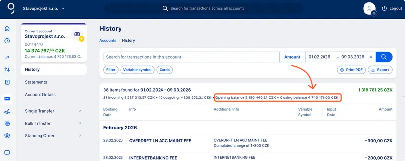 Opening and closing balances