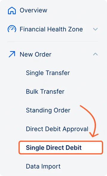 Direct debit order from the left menu