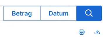 Druck- und Export-Optionen über der Kontohistorie