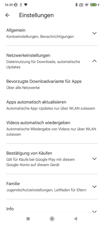 Play Store Einstellungen