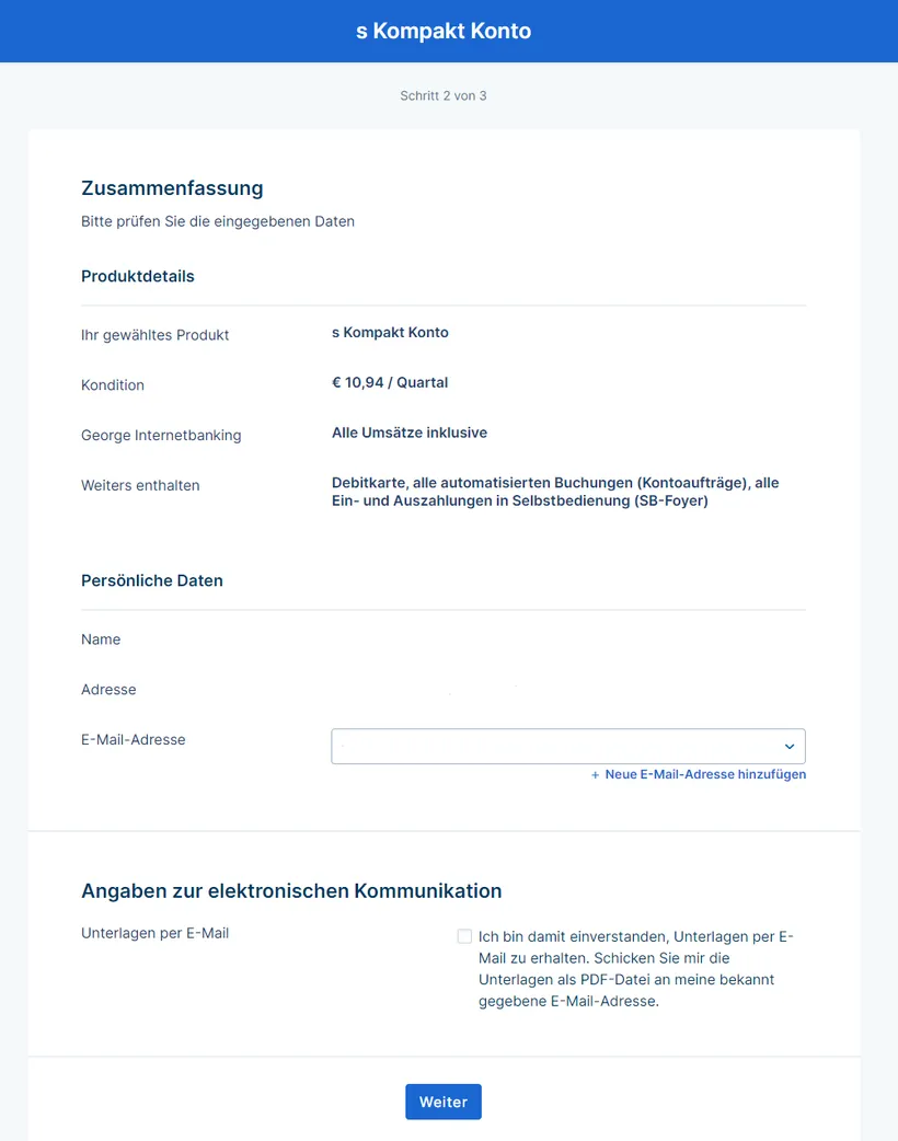 Current account opening process step 2 web