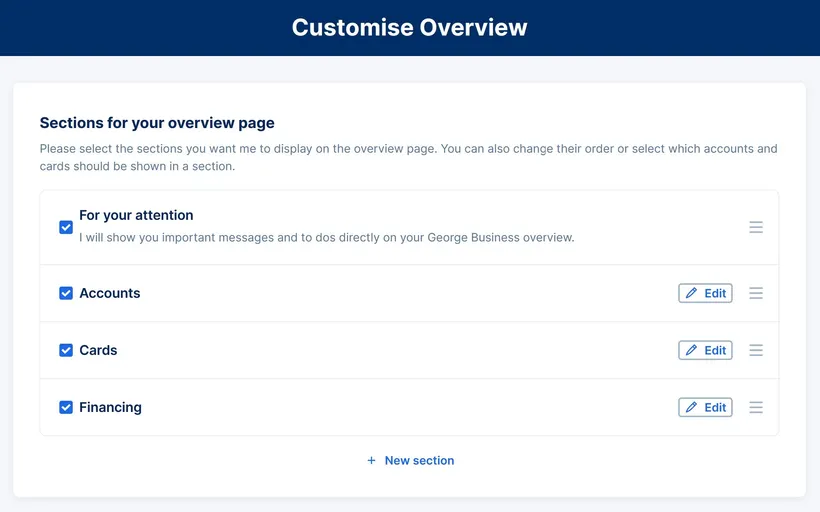 Create your onw individual overveiw section