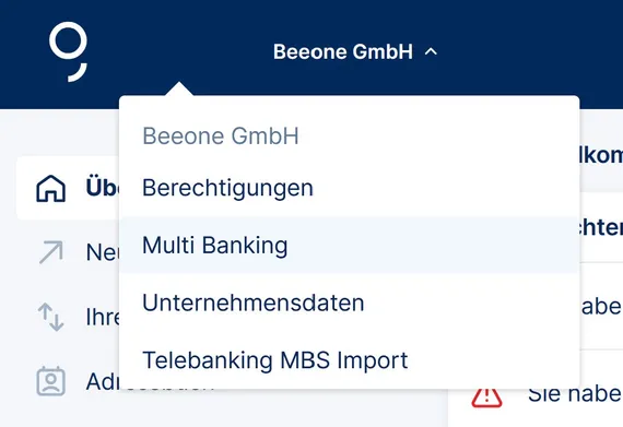 Menü beim Firmennamen