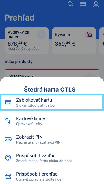 zablokovanie karty app
