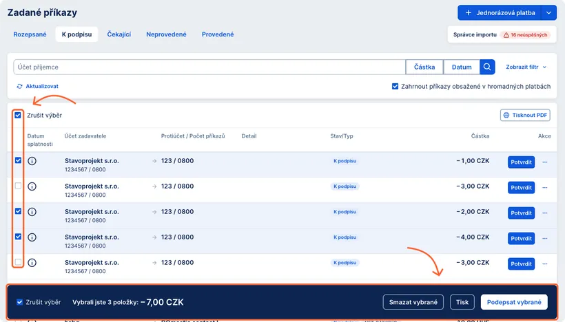 Hromadné akce s příkazy