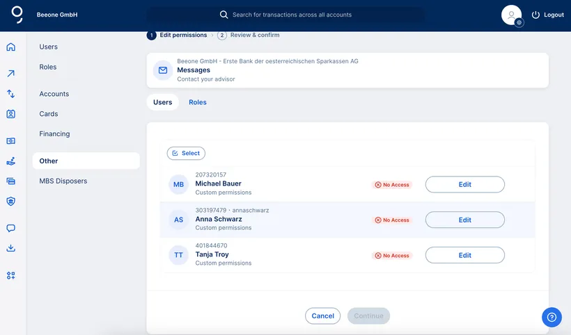User options for business messages