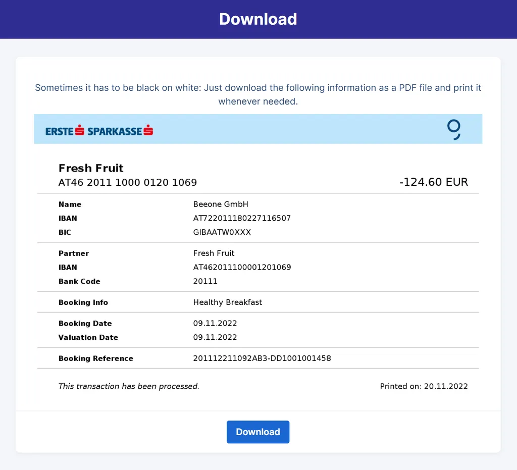 Download transactions details
