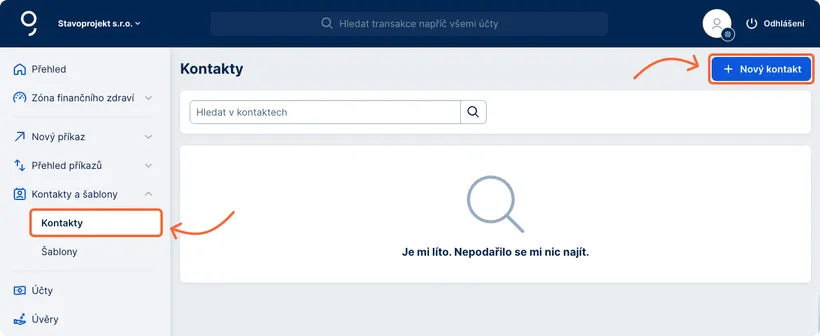 Vytvoření nového kontaktu