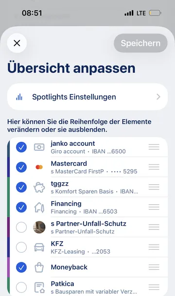 Konten und Karten ordnen - App