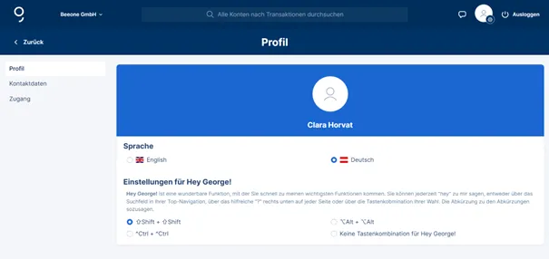 User-Profil mit den Hey George-Einstellungen