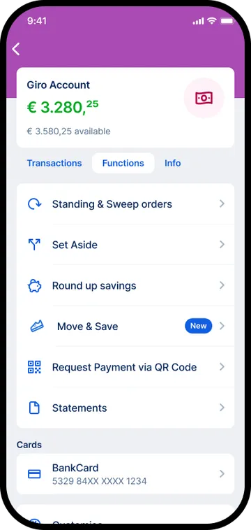Find the Move & Save feature in the functions of your current account.