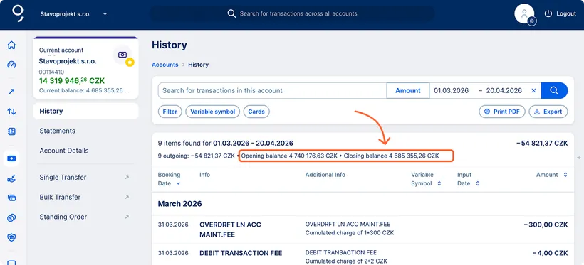 Opening and closing balances