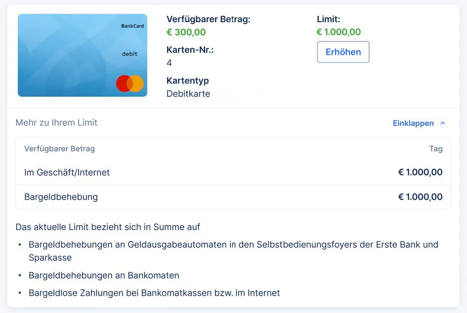 Debitkarten Übersicht