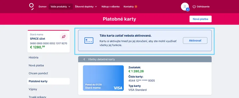 aktivácia karty web