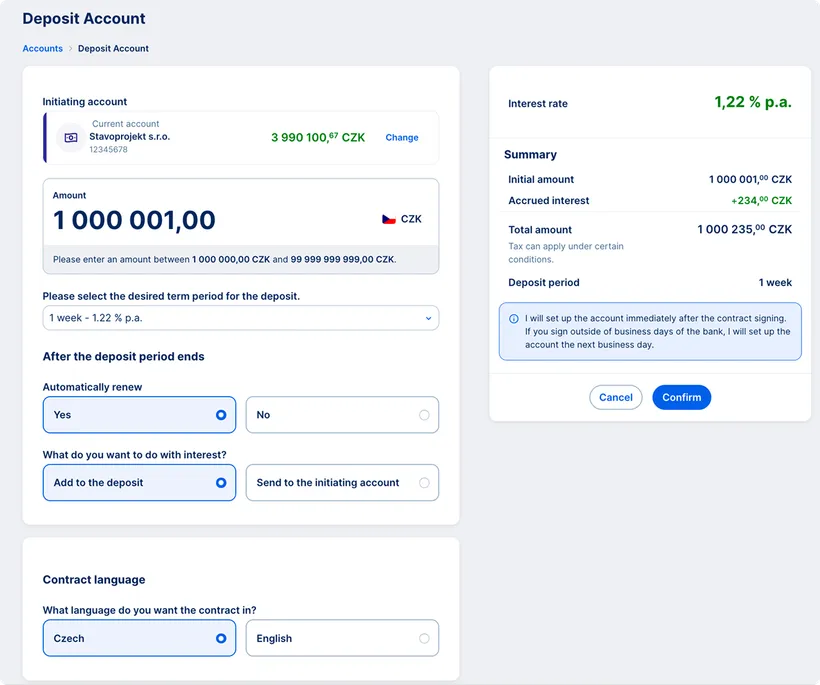 Opening new deposit account