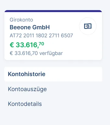 Konto-Seitenmenü mit Link zur Historie