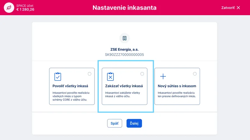 zakázanie inkasanta