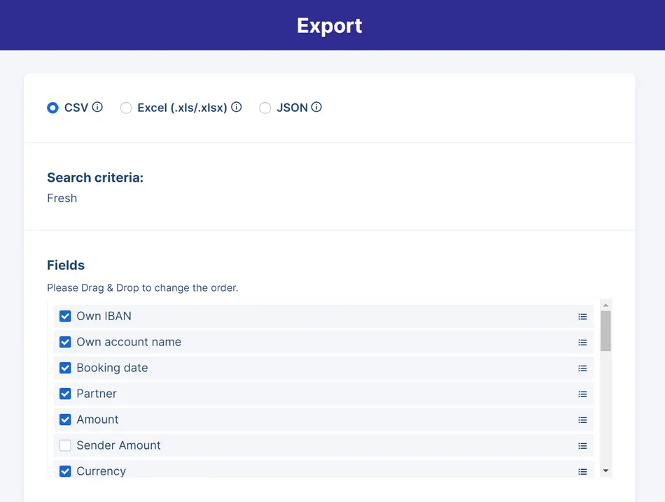 Export of search results