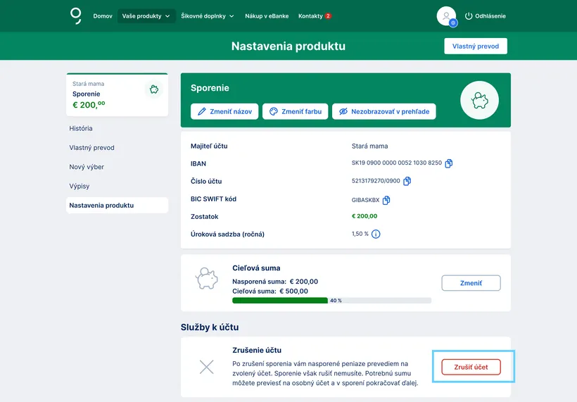 Zrušenie sporiaceho účtu