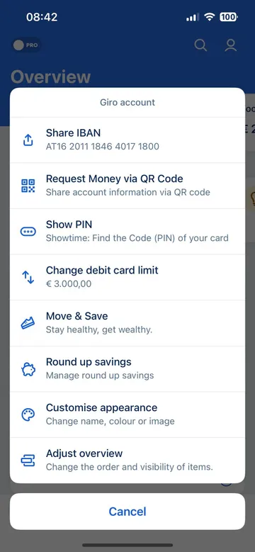 Move & Save: Entrypoint in the Current account menu