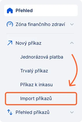 Import příkazů v menu