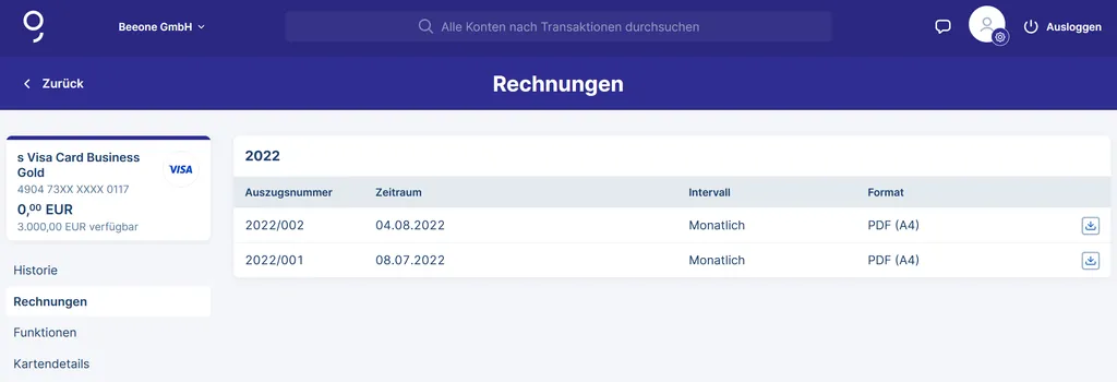 Die Kartenabrechnungen in der Übersicht