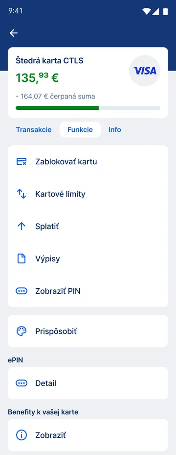 funkcie kreditnej karty v applikácii