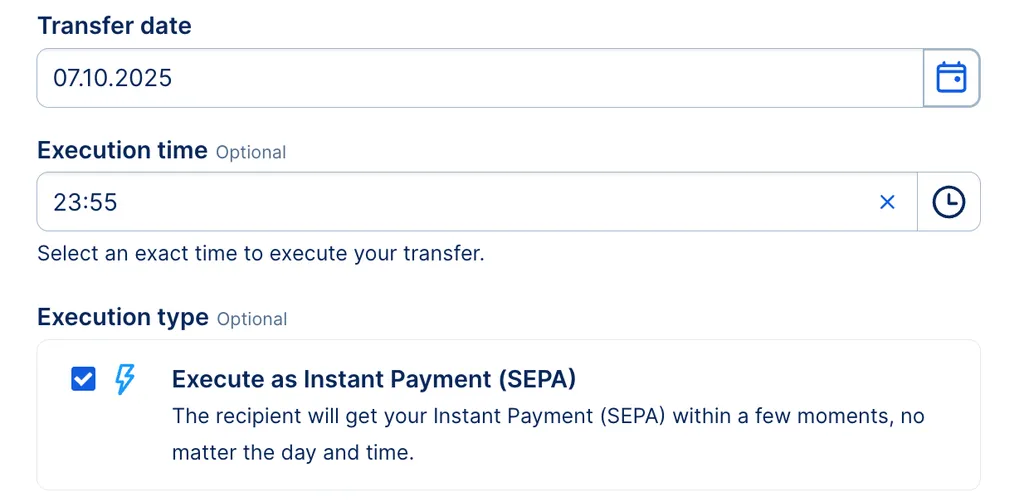Instant Payment (SEPA) details