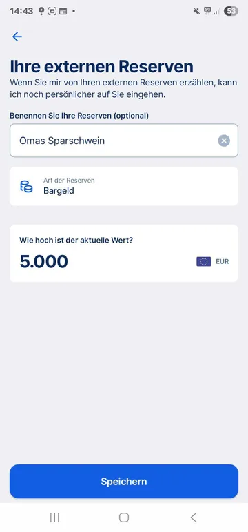 George FIT: Einstellungen zu Reserven. Externe Reserven hinzufügen
