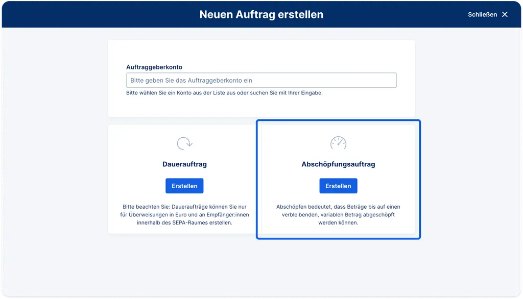 Abschöpfungsauftrag erstellen