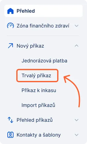 Trvalý příkaz v levém menu