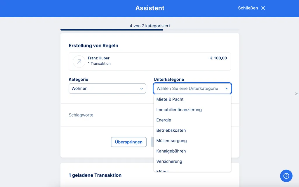 Kategorien und Unterkategorien - Assistent