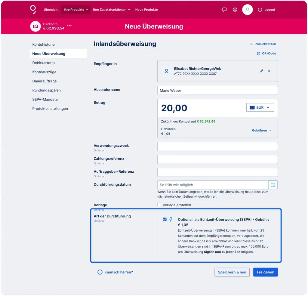 Echtzeit-Überweisung (SEPA)