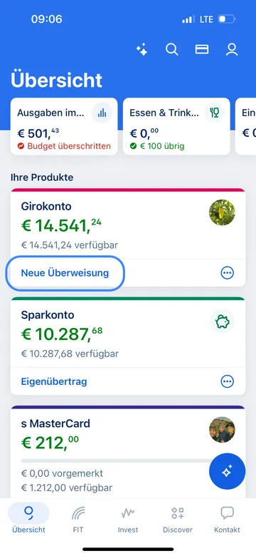 Neue Überweisung - Übersicht