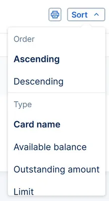 Cards sorting criteria