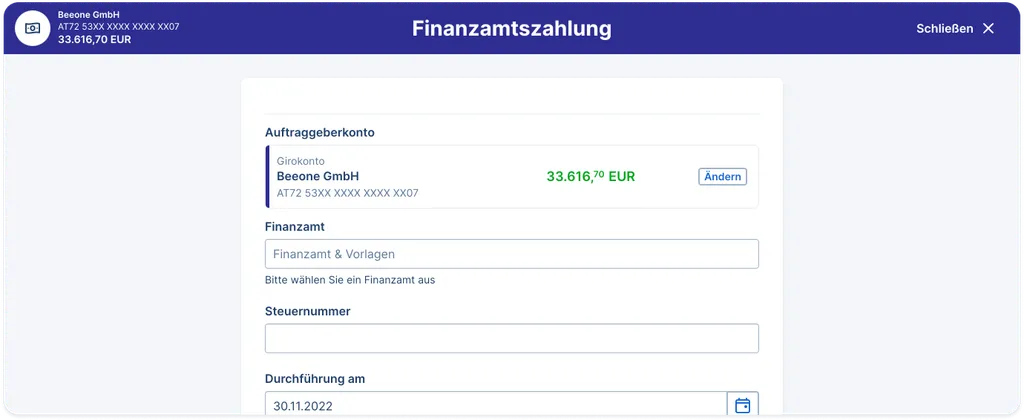 Eine Finanzamtszahlung durchführen