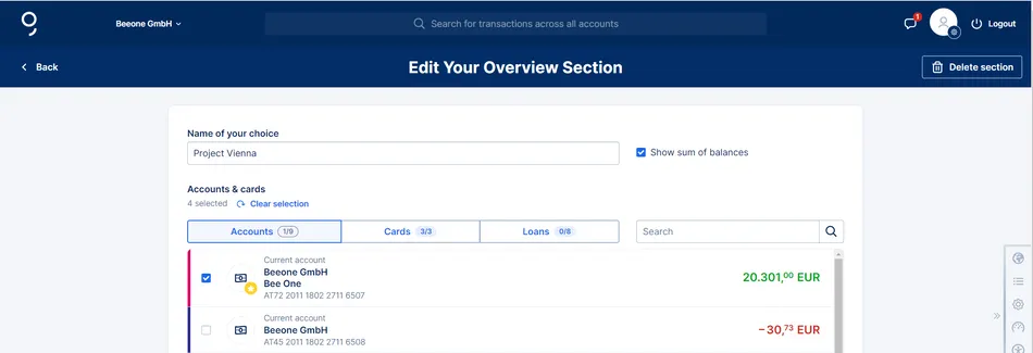 Customise your overview sections