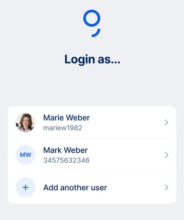 George app - login screen with multiple users
