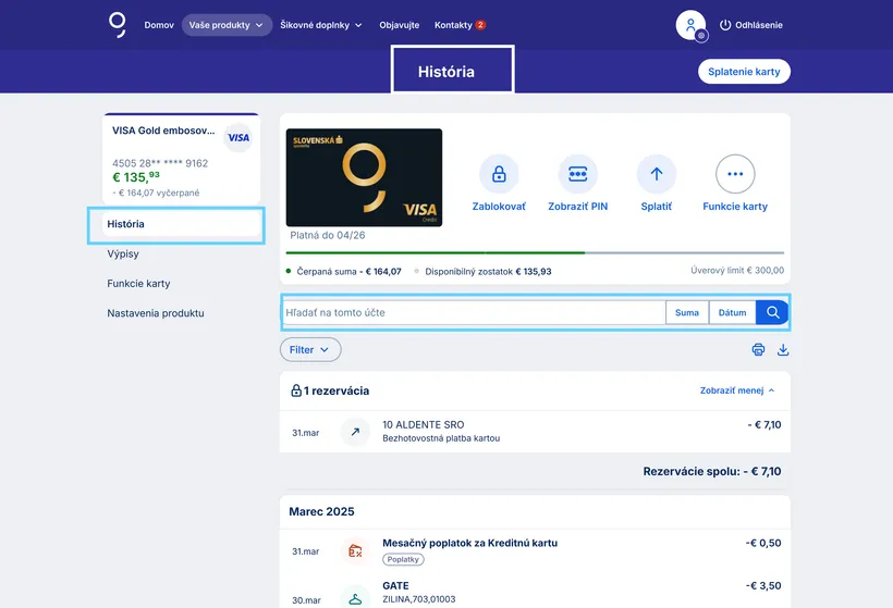 vyhľadávanie histórie 