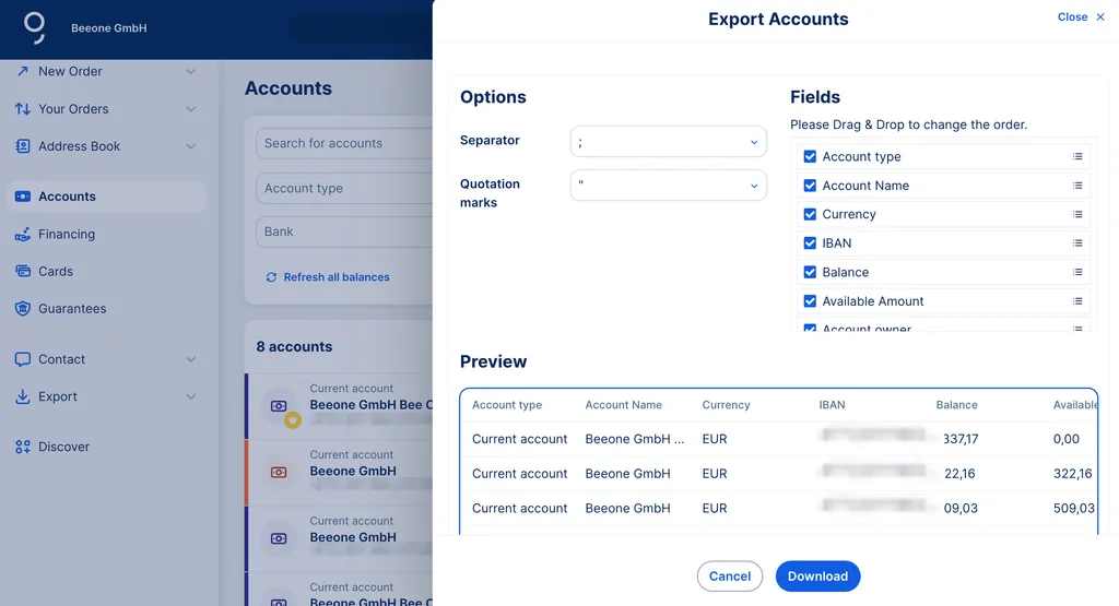 The export file for the account history export