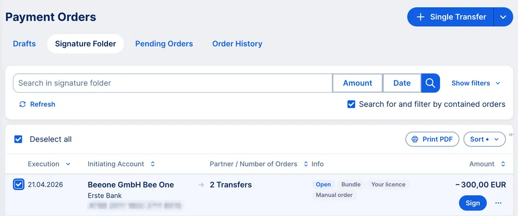 Bundle in payment orders