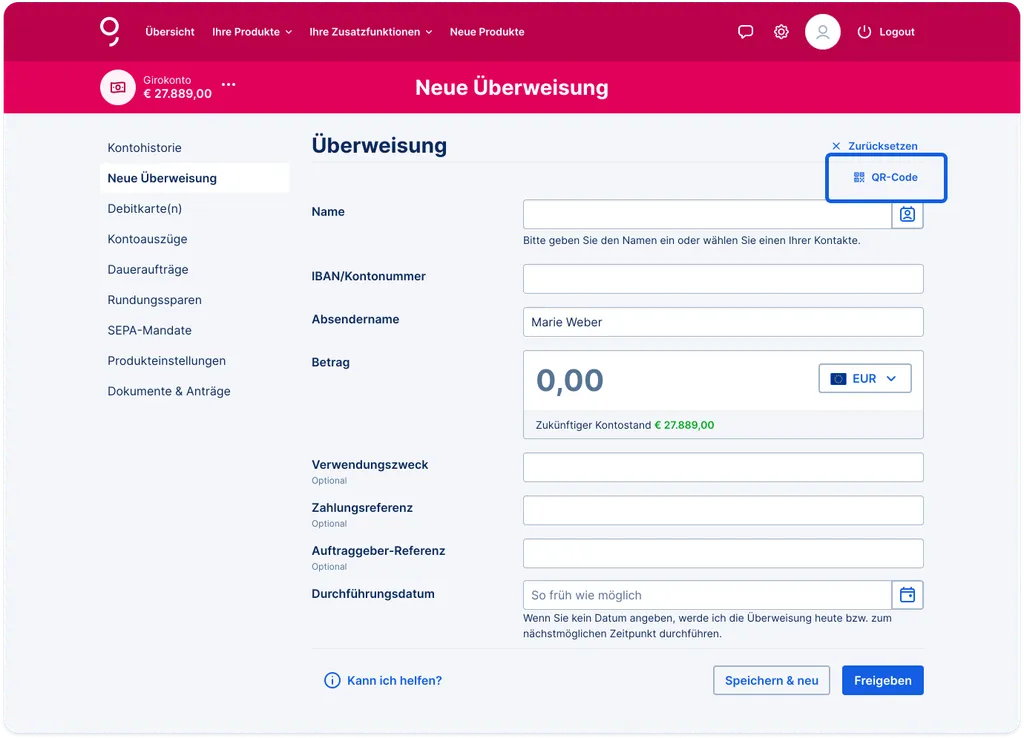 Neue Überweisung
