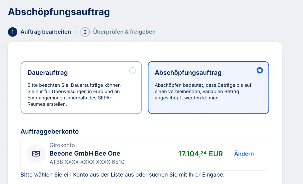 George Business Help: Abschöpfungsaufträge erstellen
