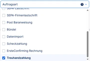 Auftragsfilter: Treuhandzahlungen