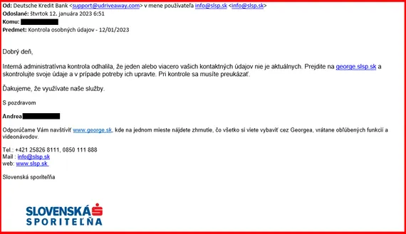 Príklad podvodného e-mailu