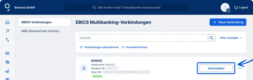 EBICS-Einrichtung:Verfüger:in verknüpfen